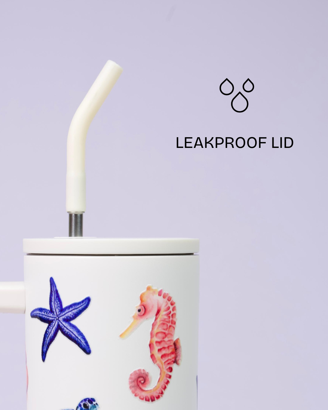 Aartara Lagoon Dreams 1.2L BPA-free SS tumbler, thermosteel, 12hrs cold 7hrs hot, funky sea design with seahorses, turtles, starfish, seashells, flowers
