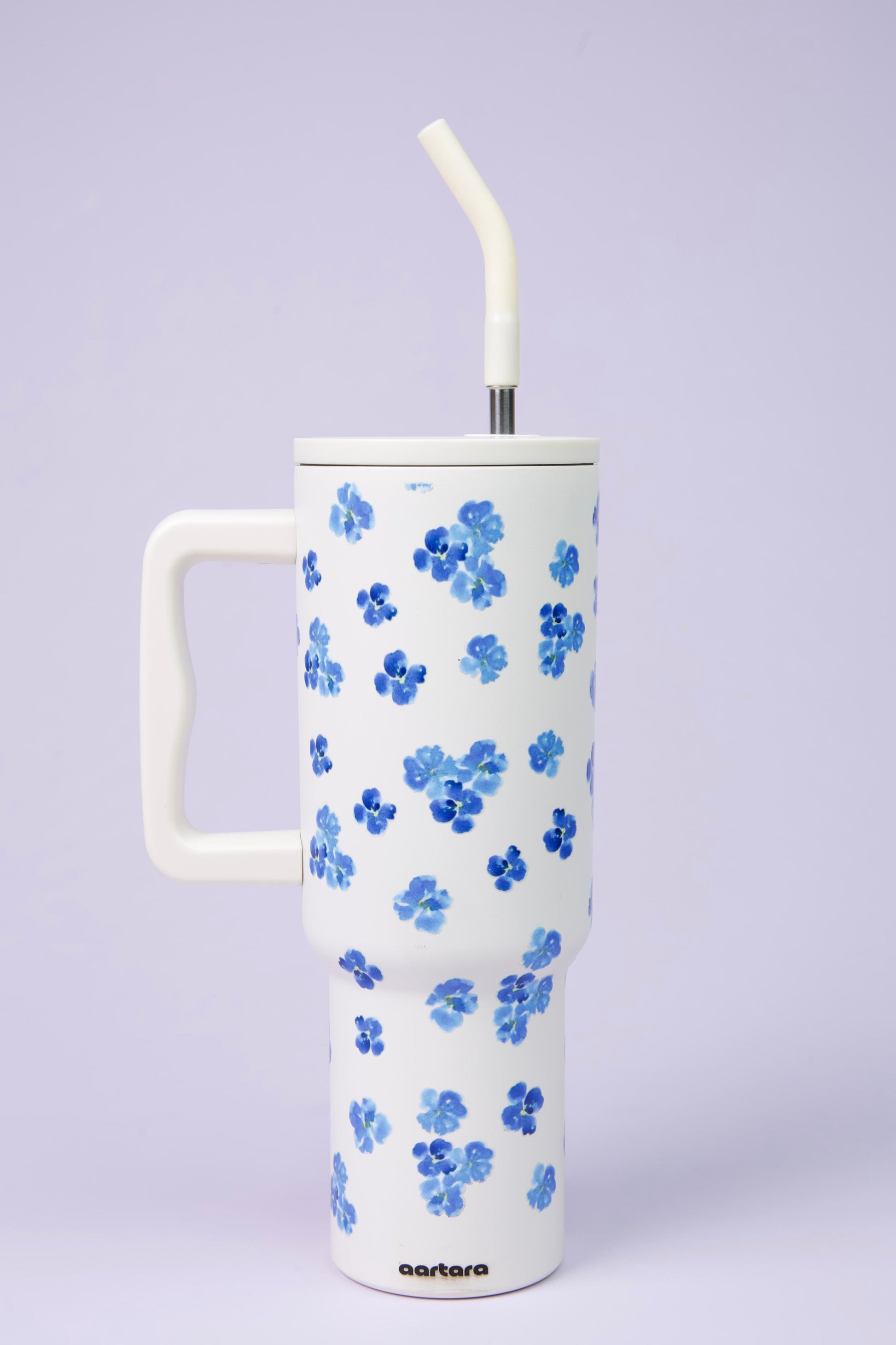 Aartara Ocean Bloom 1.2L BPA-free SS tumbler, thermosteel, 12hrs cold 7hrs hot, funky design with vibrant blue flowers, aesthetic collectible bottle
