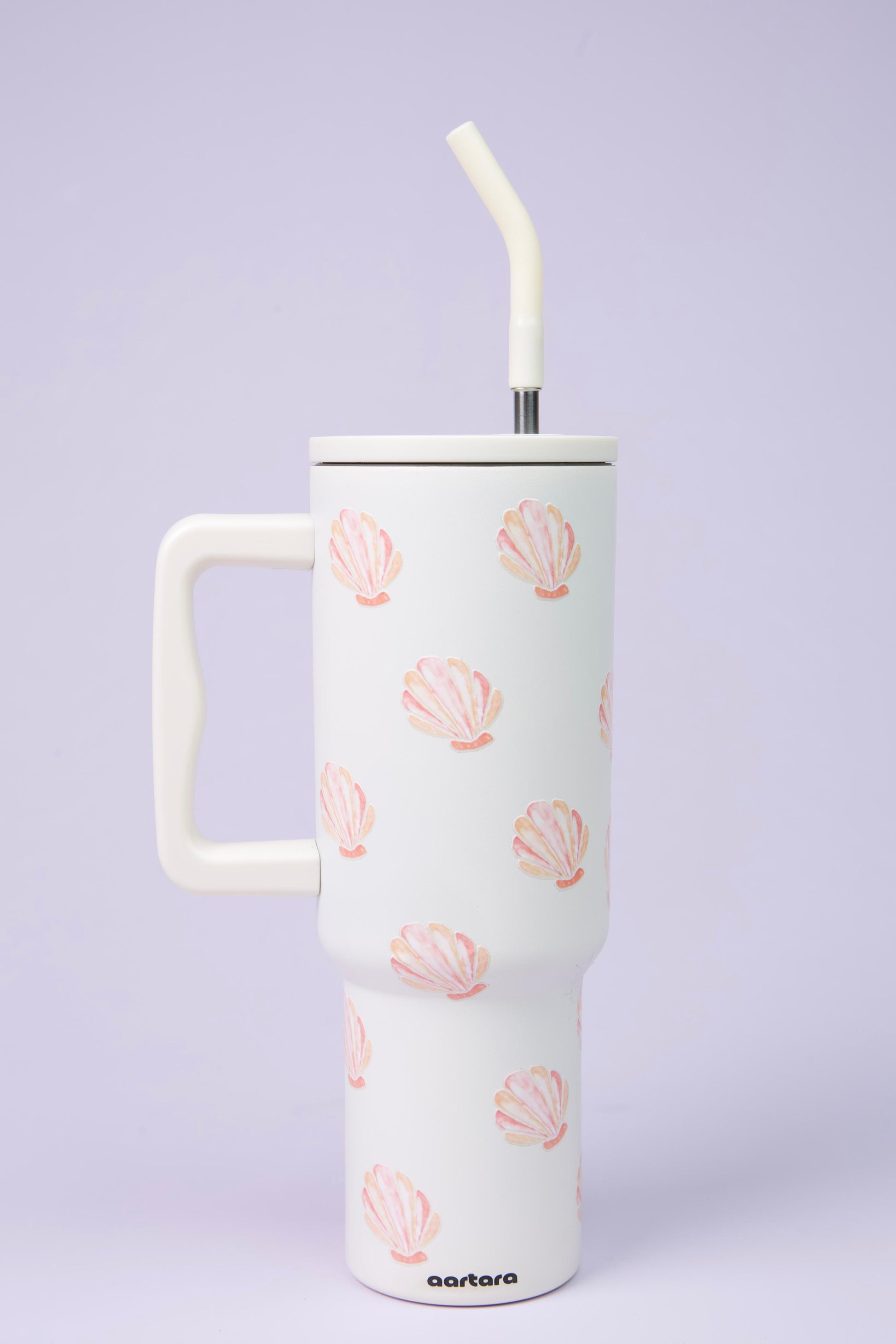 Aartara Moana 1.2L BPA-free SS tumbler, thermosteel, 12hrs cold 7hrs hot, funky aesthetic design with pink clams and shells, collectible bottle
